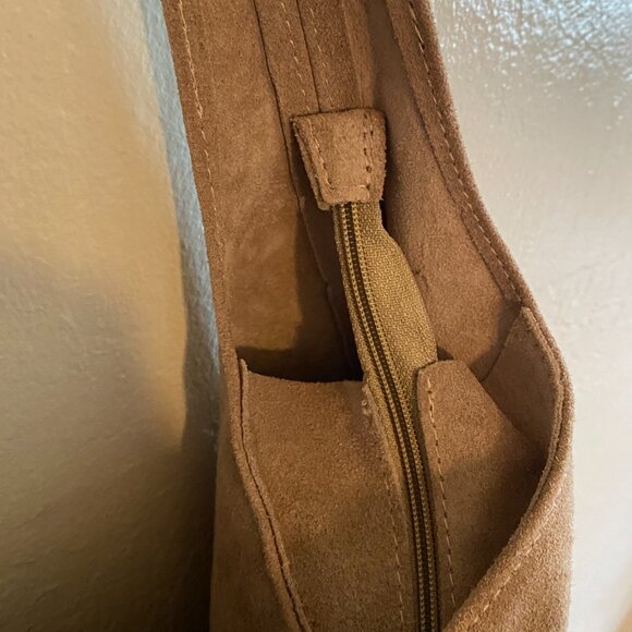 Italian Suede Leather Hobo Bag – Taupe – Soft, Minimalist, Chic - Picture 13 of 16